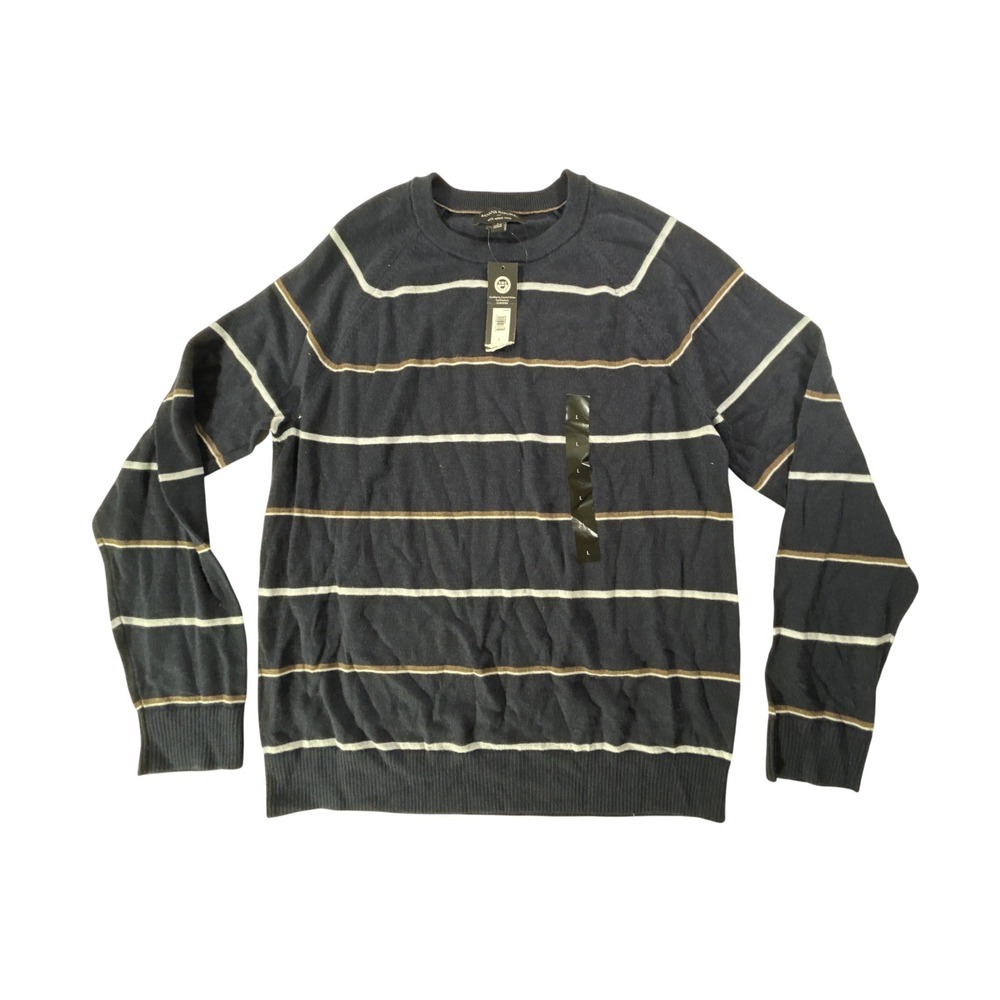 Banana Republic Mens Merino Wool Striped Crewneck Sweater Navy Blue Large NEW